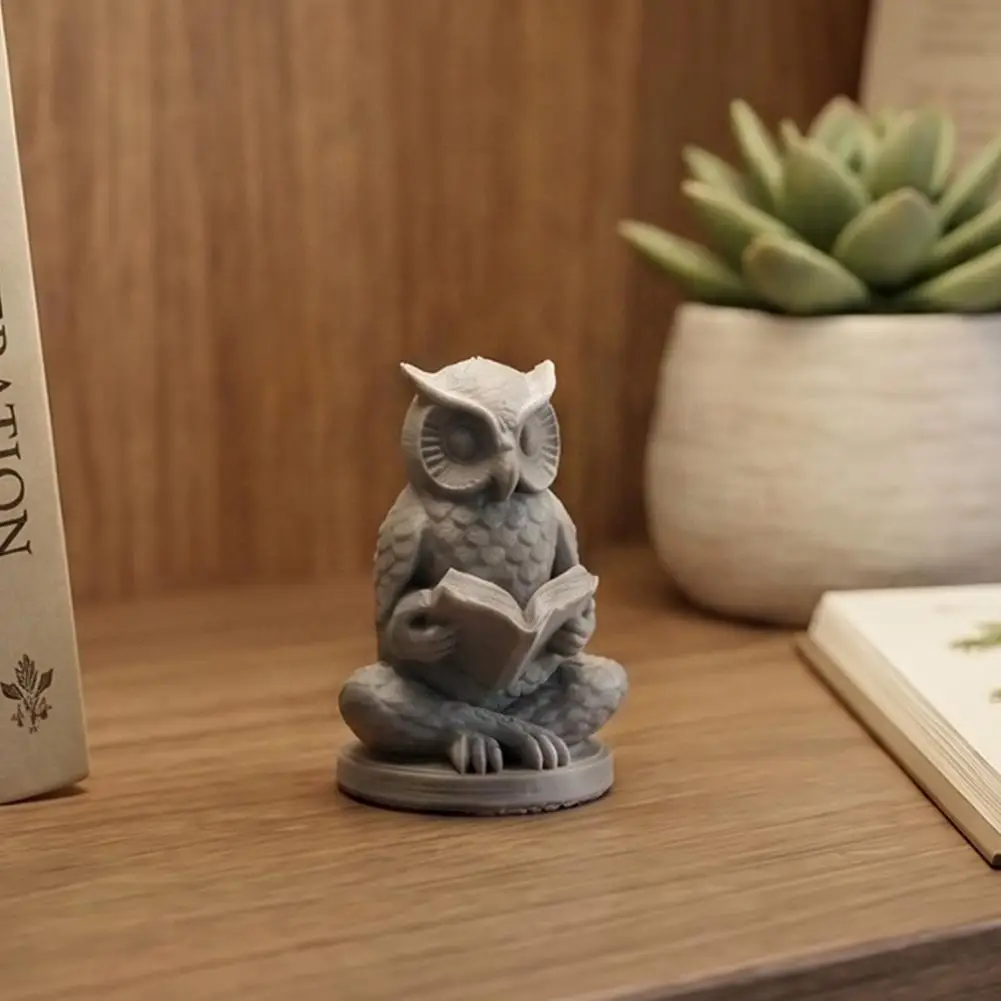 Meditation Owl Figurine 3D Printed Cute Reading Statue Zen Yoga Animal Sculpture Office Desk Shelf Decor