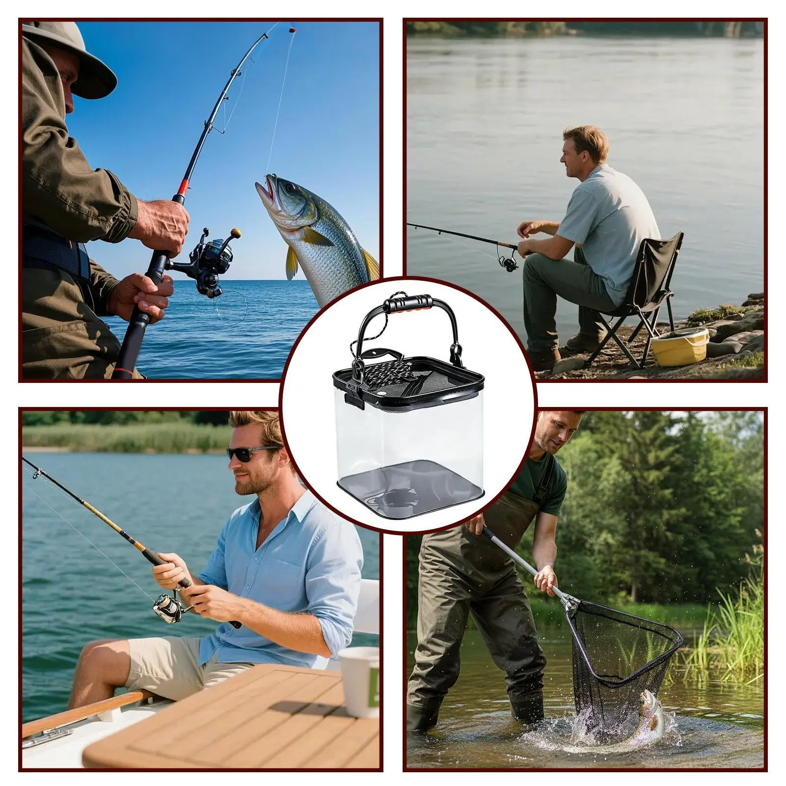 

Fishing Bucket Transparent With Anti-Slip Rope Minnow Bucket For Fish Storage For Men Angler Fisherman Outdoor Shore Bank Boat