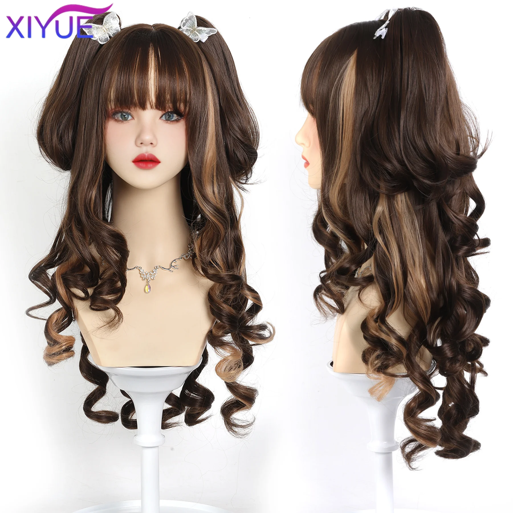 Synthetic Unintentional Rabbit Long Curly Hair Tiger Clip Double Ponytail Synthetic Wig Full Head Halloween Lolita Hairstyle Wig