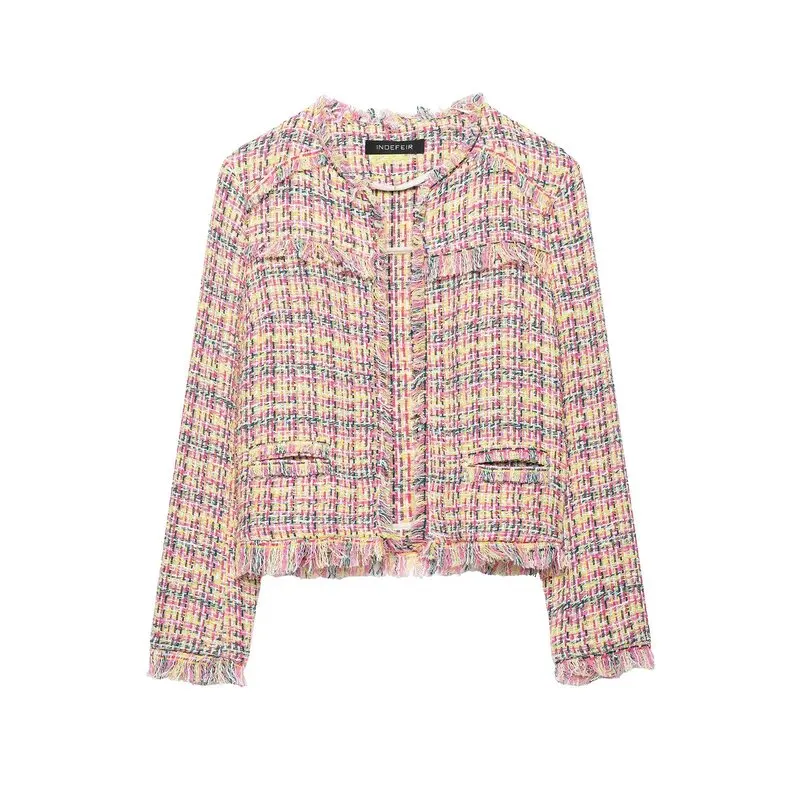 2026 Early Autumn New Women's Long Sleeve round Neck Fringe Texture Open Front Jacket Standard Fit Commute Style Outerwear