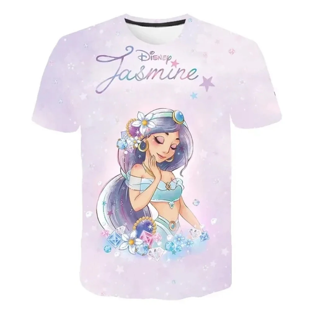 MINISO Princess T-Shirts Cartoon Anime Girls Jasmine 3D Print Streetwear Men Women Fashion Oversized T Shirt Kids Boys Tees Tops