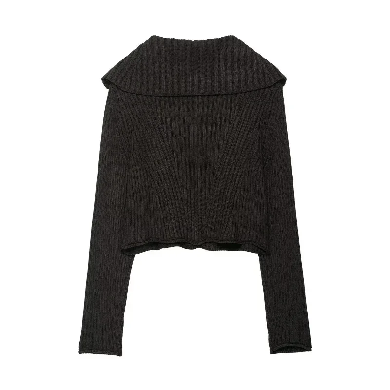 

Новое поступление, женский вязаный кардиган в рубчик с большим воротником, однобортный укороченный повседневный модный топ