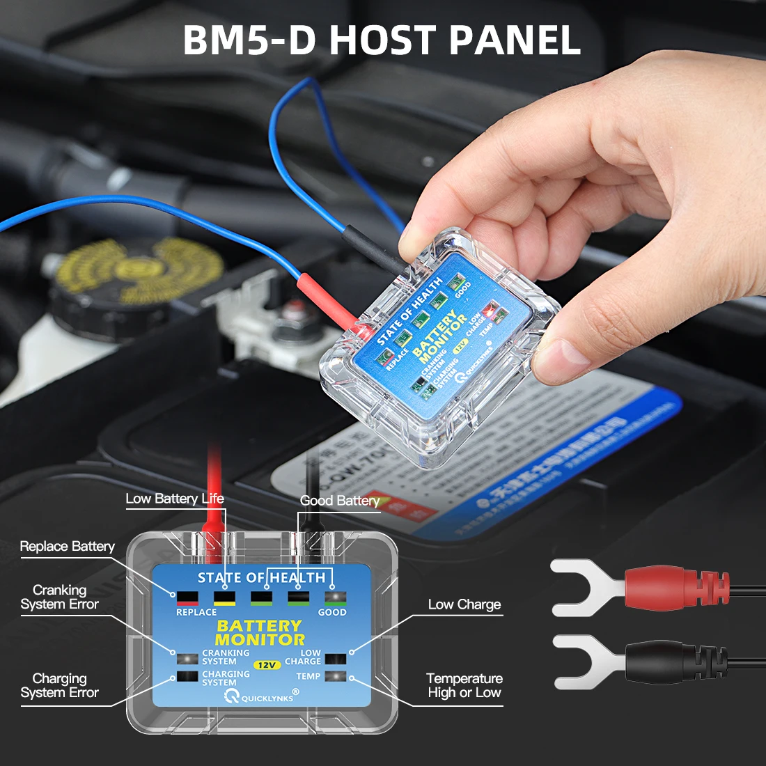 QUICKLYNKS BM5-D 12V LED Battery Tester Monitor Head Up Display Professional Battery Health Tester Analyzer Car Diagnostic Tools