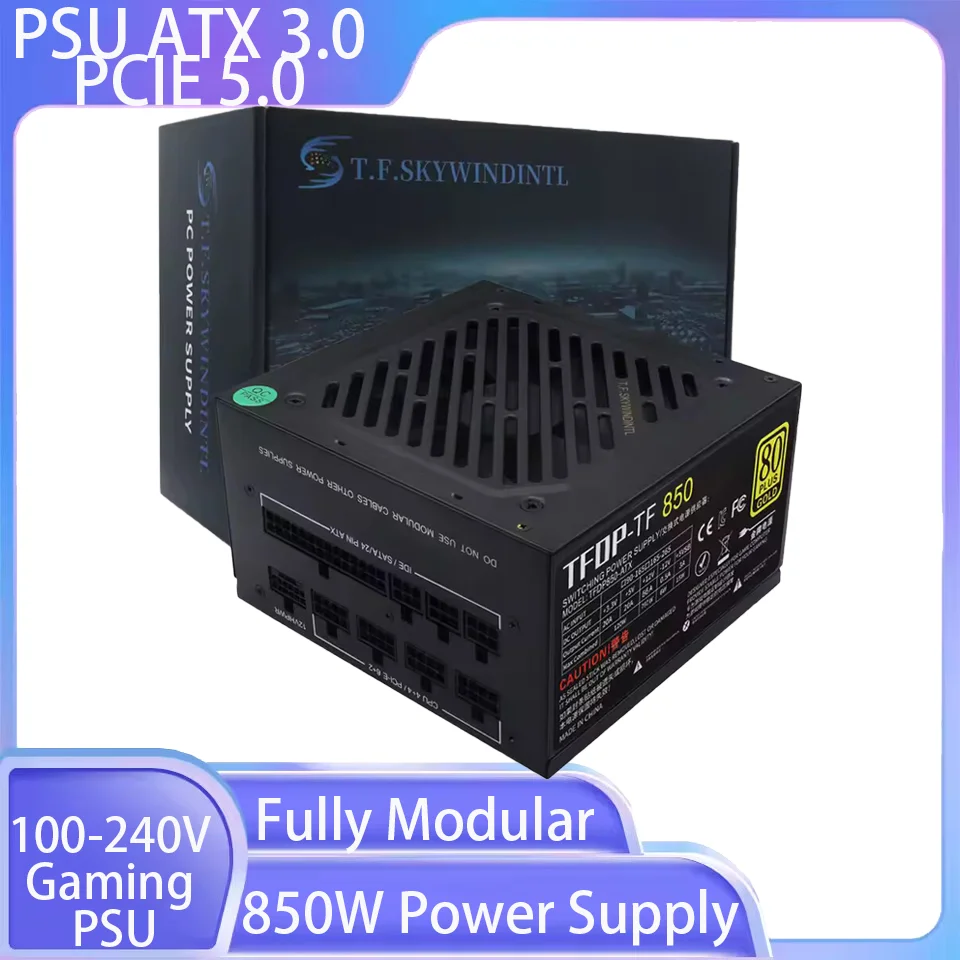 

850W Gaming PC Power Supply PSU ATX 3.0 PCIE 5.0 80 Plus Gold Fully Modular Power Supply 100-240V Gaming PSU Power Supply