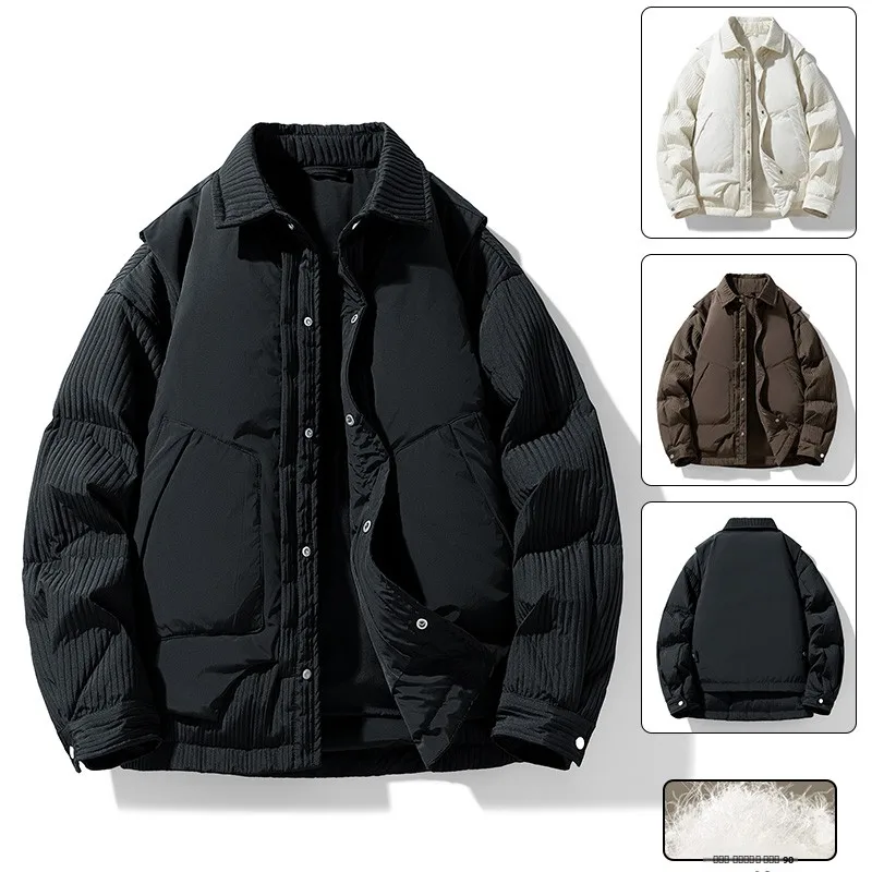

Мужская зимняя куртка-пуховик с отстегивающимся капюшоном, в корейском стиле, модная, для работы, с воротником-стойкой, для студентов, очень стильная