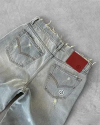 Jeans retrô de cintura alta grande para homens e mulheres, calças jeans góticas rasgadas, calças largas, moda Harajuku, Hip Hop Baggy, Y2K