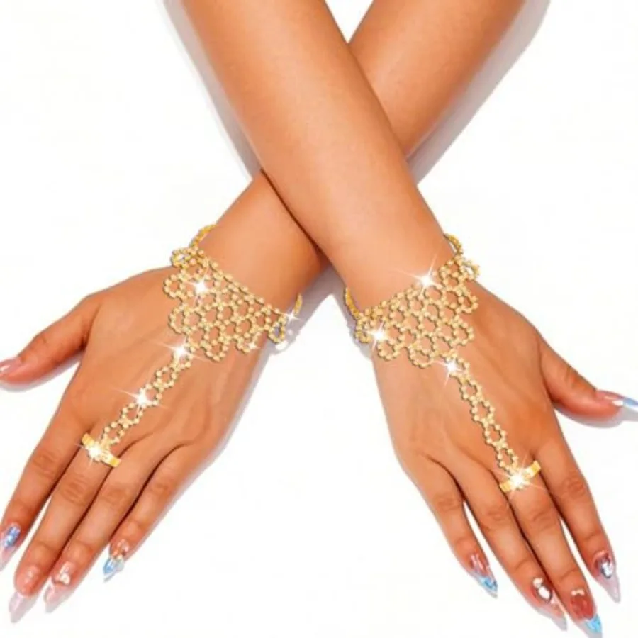 Gold Rhinestone Fingerless Bridal Gloves for Women