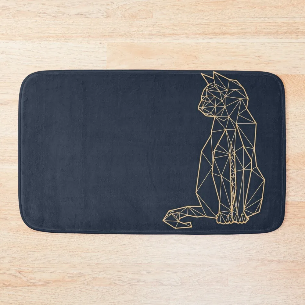 

Elegant geometric cat navy blue background Bath Mat Toilet Carpet Bathroom Interior Mat