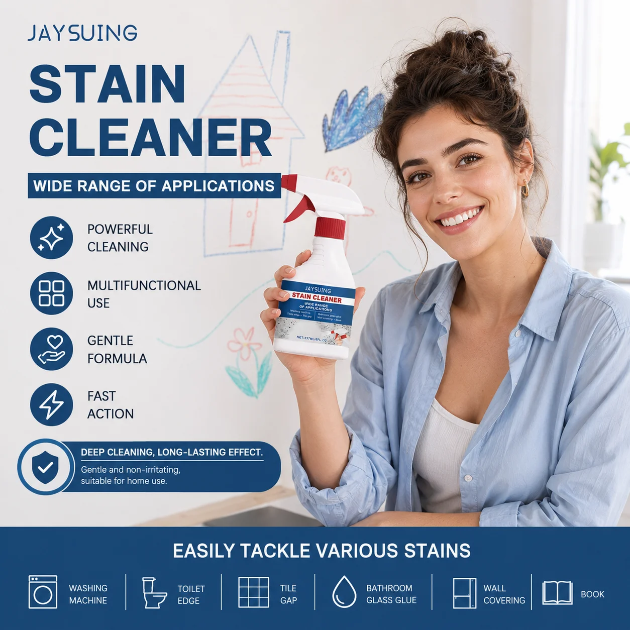 Jaysuing Stain Cleaner Dissolve Stubborn Stains Powerful Decontamination No Water Stains Residue Multipurpose Cleaning Spray