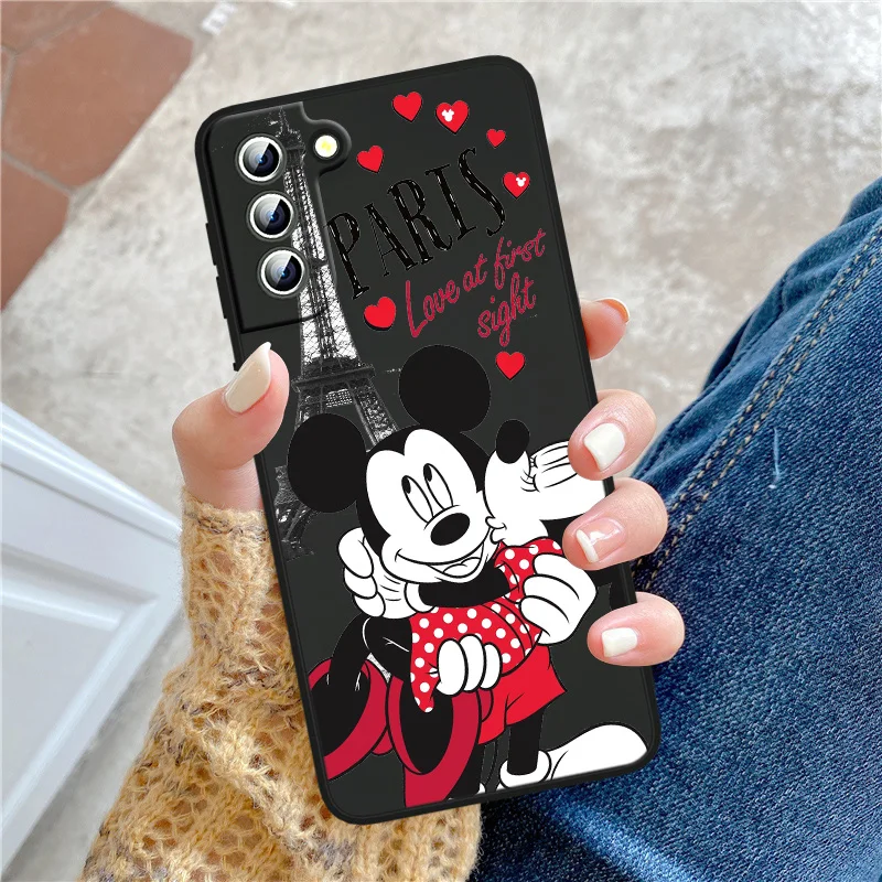 Casing ponsel Mickey Minnie Mouse Disney untuk Samsung Galaxy, S24 S23 S22 S21 FE S20 S10e S10 S9 Edge Ultra Plus Cover hitam ringan