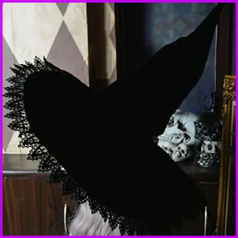 قبعة ساحرة سوداء للنساء البالغات للهالوين قبعة ساحرة سوداء واسعة الحواف للحفلات #2