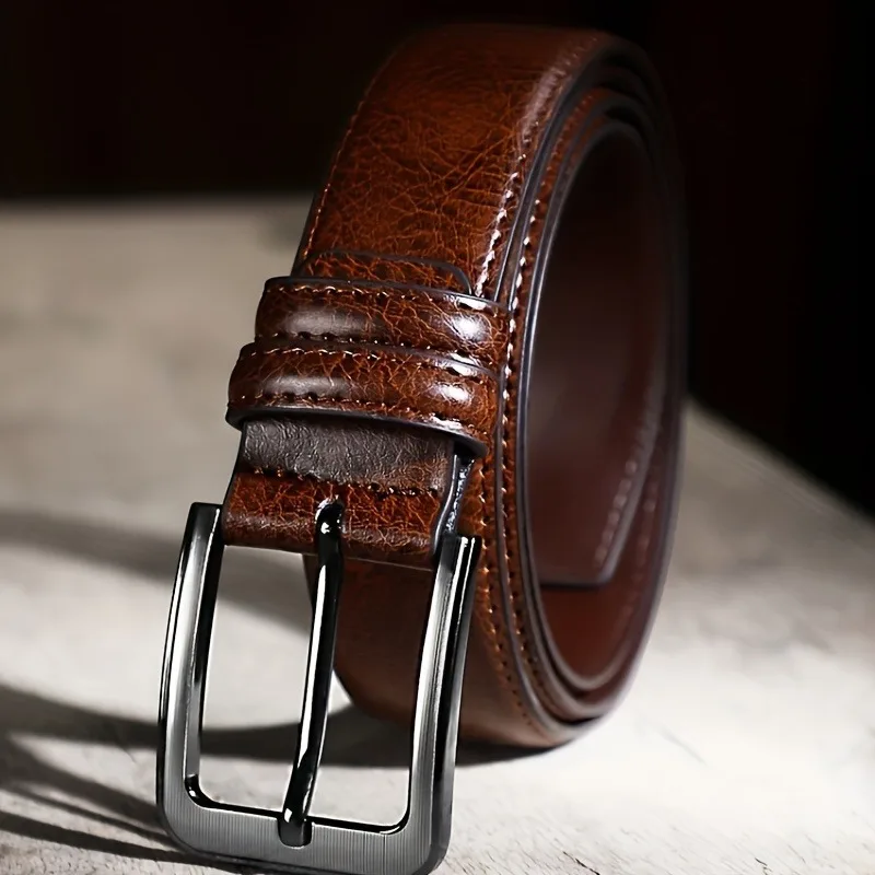 2-teiliger Luxus-Gürtel für Herren PU-Ledergürtel Metall-Dornschließe Hochwertige Marken-Designer Taillengürtel für Jeans Übergröße – Detail 7