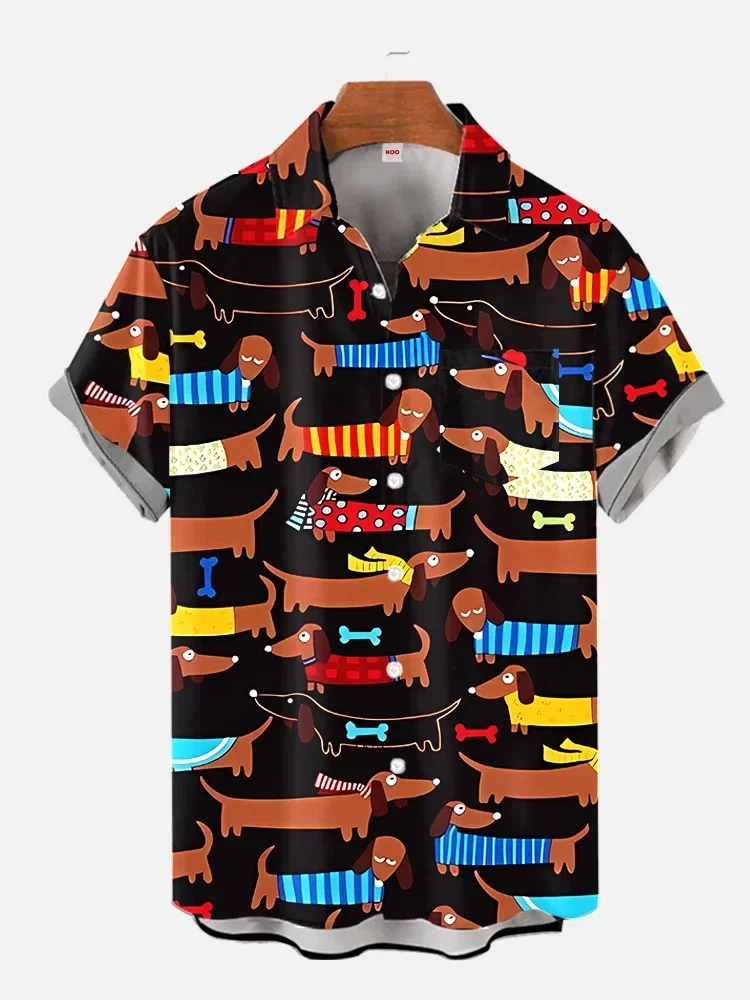 Men's cartoon 3D printed shirt, Hawaiian short sleeved lapel shirt, professional style, fashion, 2024