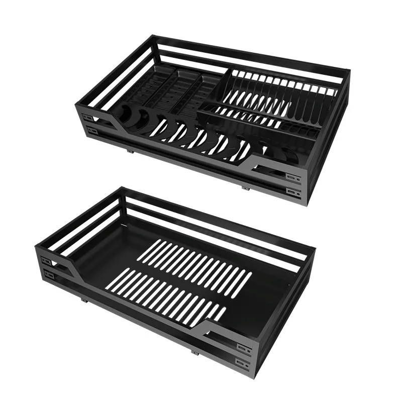 

Stainless Steel Kitchen Cabinet Drawer Basket Double Shelf Black Storage Dish Rack