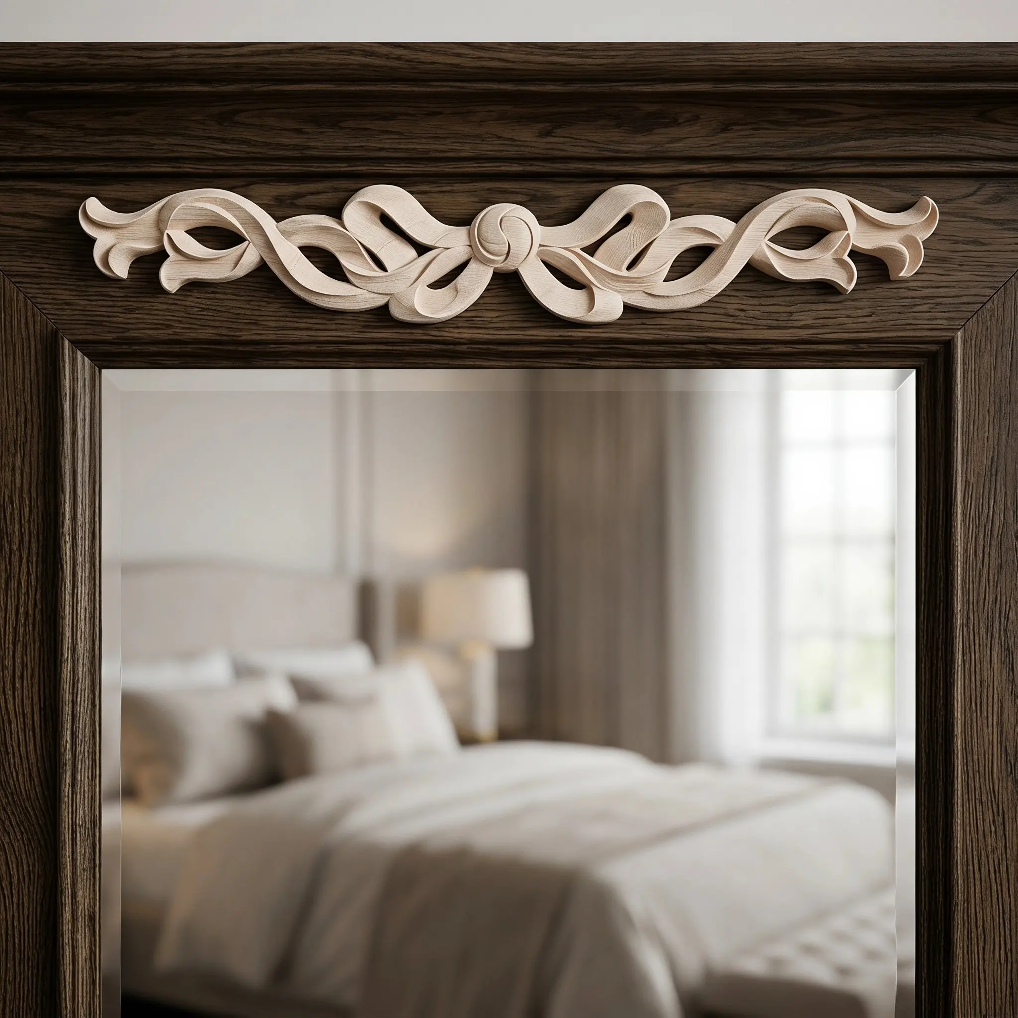 2 Pcs Decorative Wooden Molding Flower Carved Antique Bow Furniture Appliques And Onlays Corner For Kitchen Cabinets Decal Trim