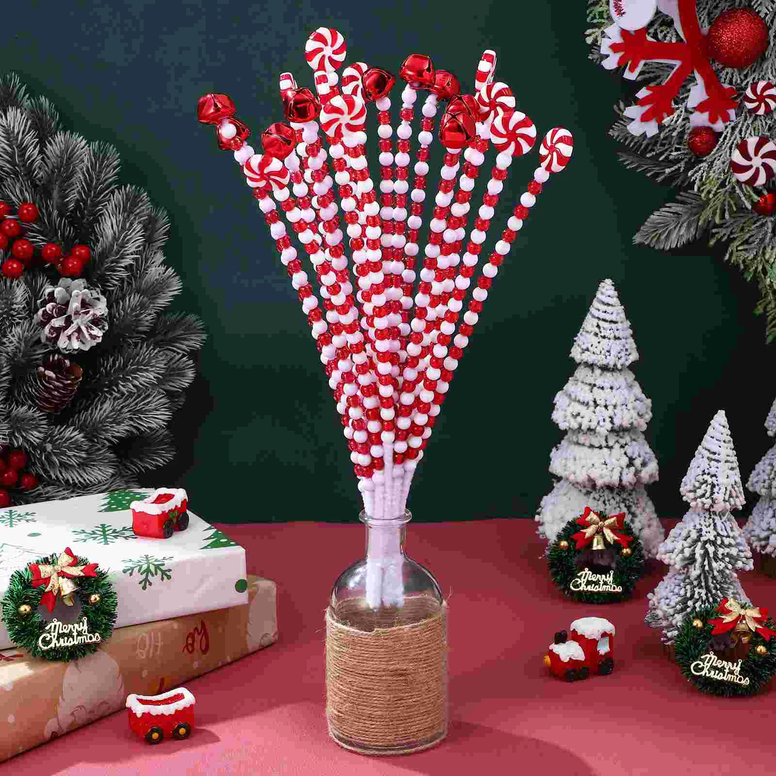 20 Pcs Candy Decorations Red Christmas Ornaments Bell Ornaments For Christmas Tree Outdoor Yard Candy Cane Decorations