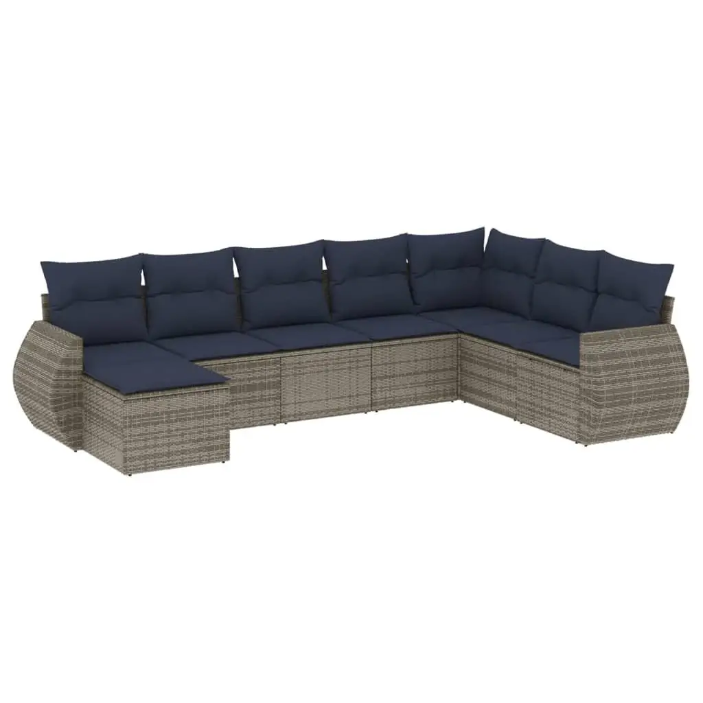 8 Piece Outdoor Patio Sofa Set with Gray Cushions Rattan Furniture Garden Lounge Seating