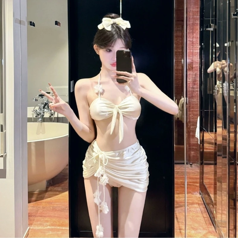 

Комплект бикини Y2K Pure Desire: сексуальный, с бантом и шнуровкой, в корейском стиле, однотонный, с пэчворком, для пляжа, вечеринок у бассейна, отпуска, лета