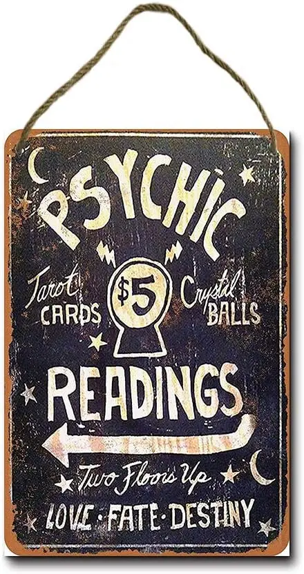 Psychic Readings $5 Tarot Cards Crystal Balls Hanging Sign Decor - 8 X 12 Inches Metal Tin Sign