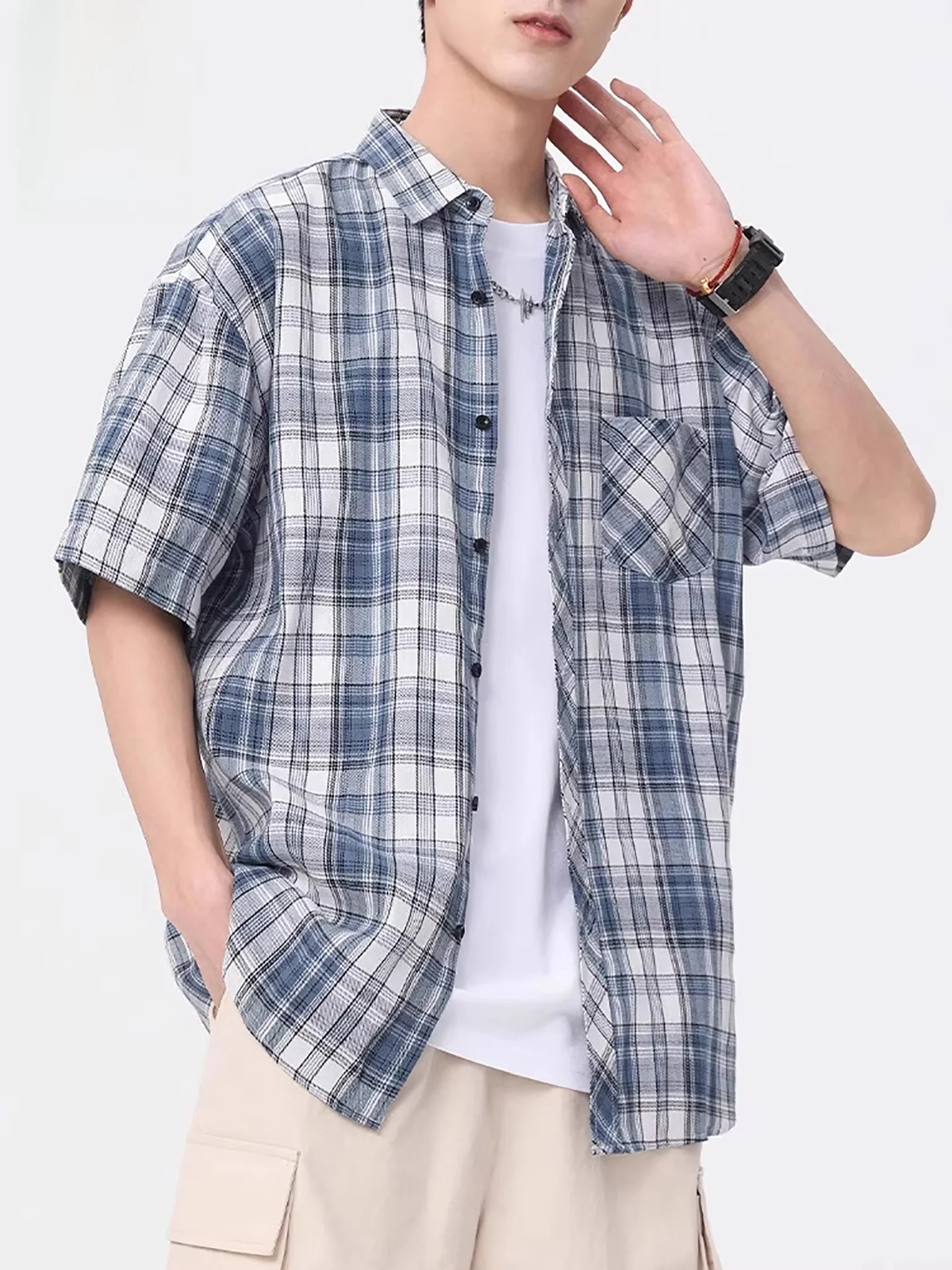 

Мужская летняя повседневная рубашка TUCANO в клетку с коротким рукавом, модный топ из дышащей смеси полиэстера и хлопка, удобный крой