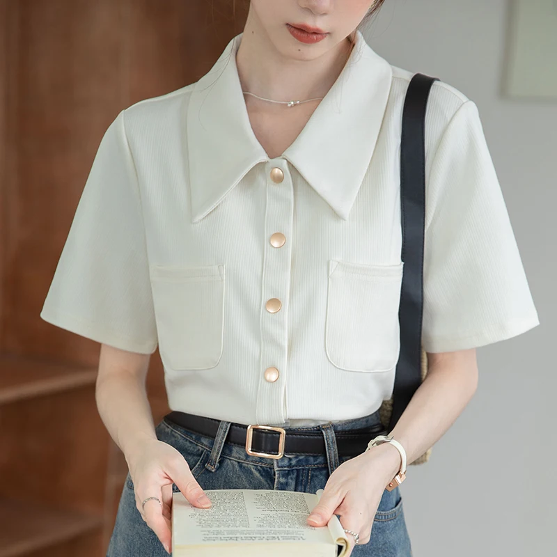 

New Short Sleeve Summer Commuter Regular Shoulder Top Unique Shirt for Women