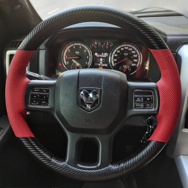 

For Dodge RAM 1500 2012-2022 RAM 2500 3500 5500 2012-2018 hand-stitched genuine leather carbon fibre car Steering Wheel Cover