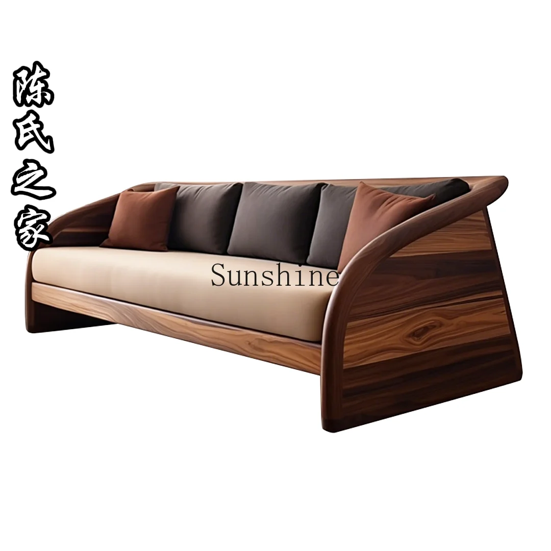 New Chinese-style household living room small apartment multi-person solid wood atmosphere sofa
