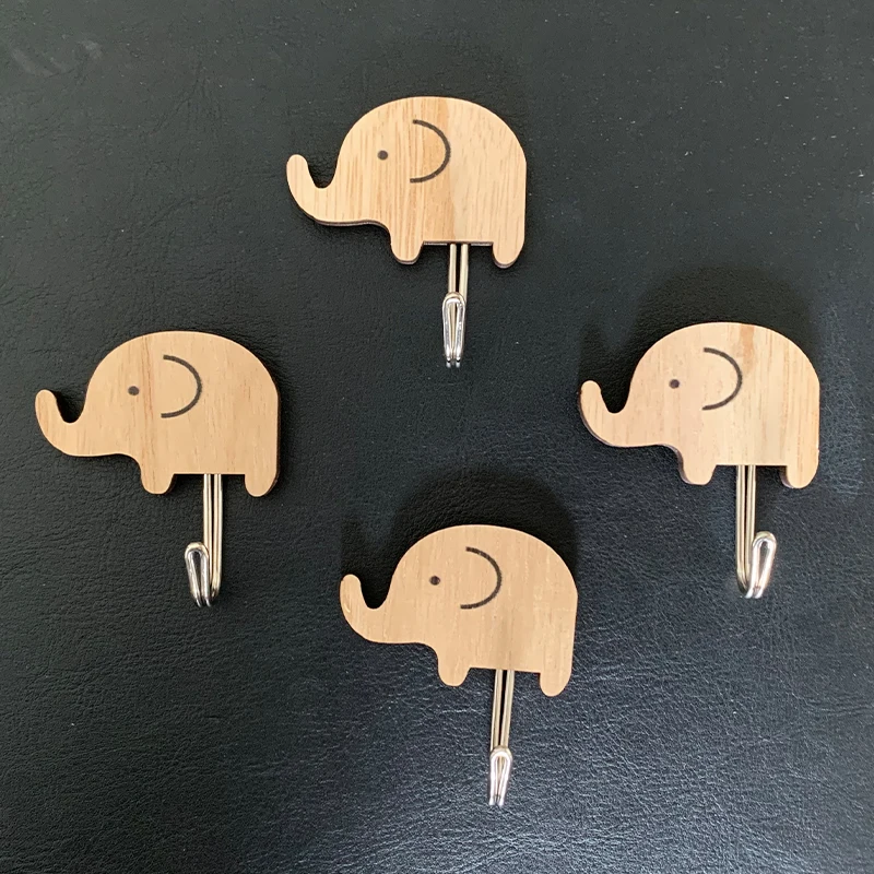 8 pieces, wooden cartoon animal hooks, can hang keys, hats, towels, self-adhesive household door hooks, can bear about 1 pound