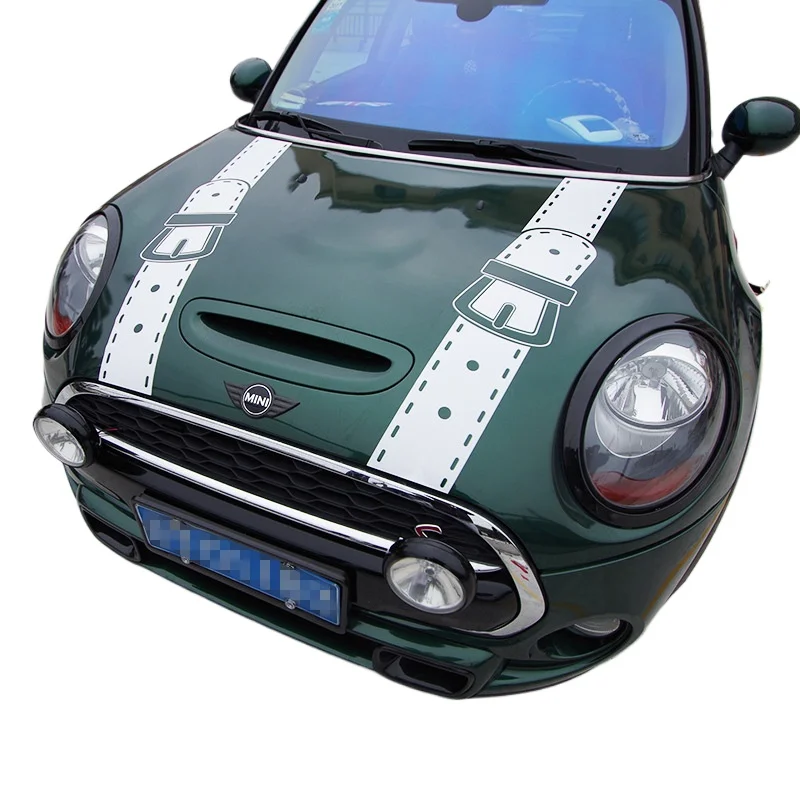 for BMW Mini Cooper One Hood Decal Sticker with Lapel Pants Suspender Design Creative Engine Cover Vinyl Wrap