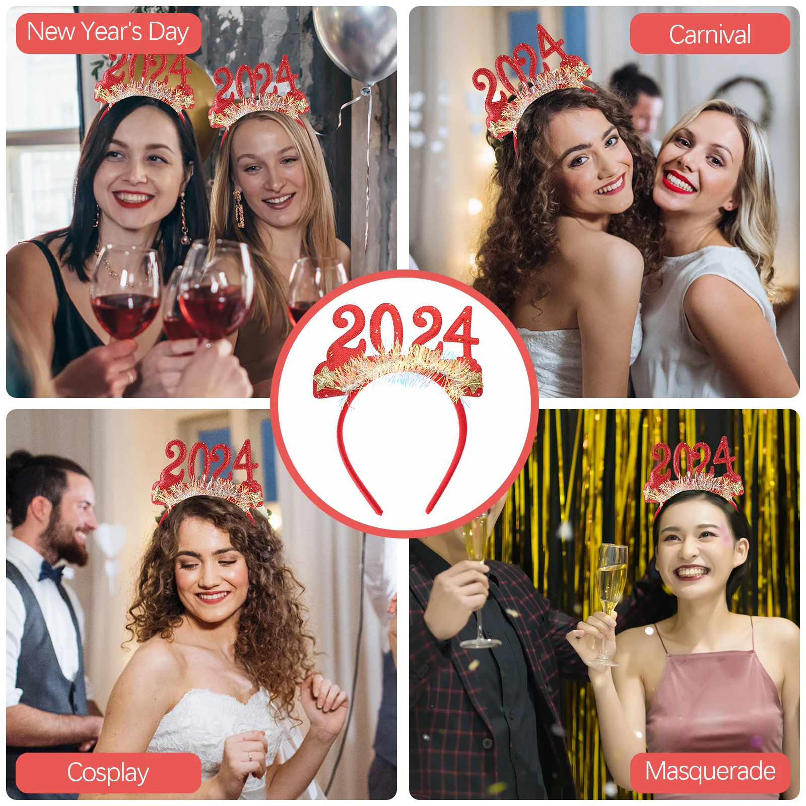 

2024 New Year Headband Cute Sequin Embellished Party Headdress Creative Hairband For Carnival Masquerade Cosplay Lovely Hair