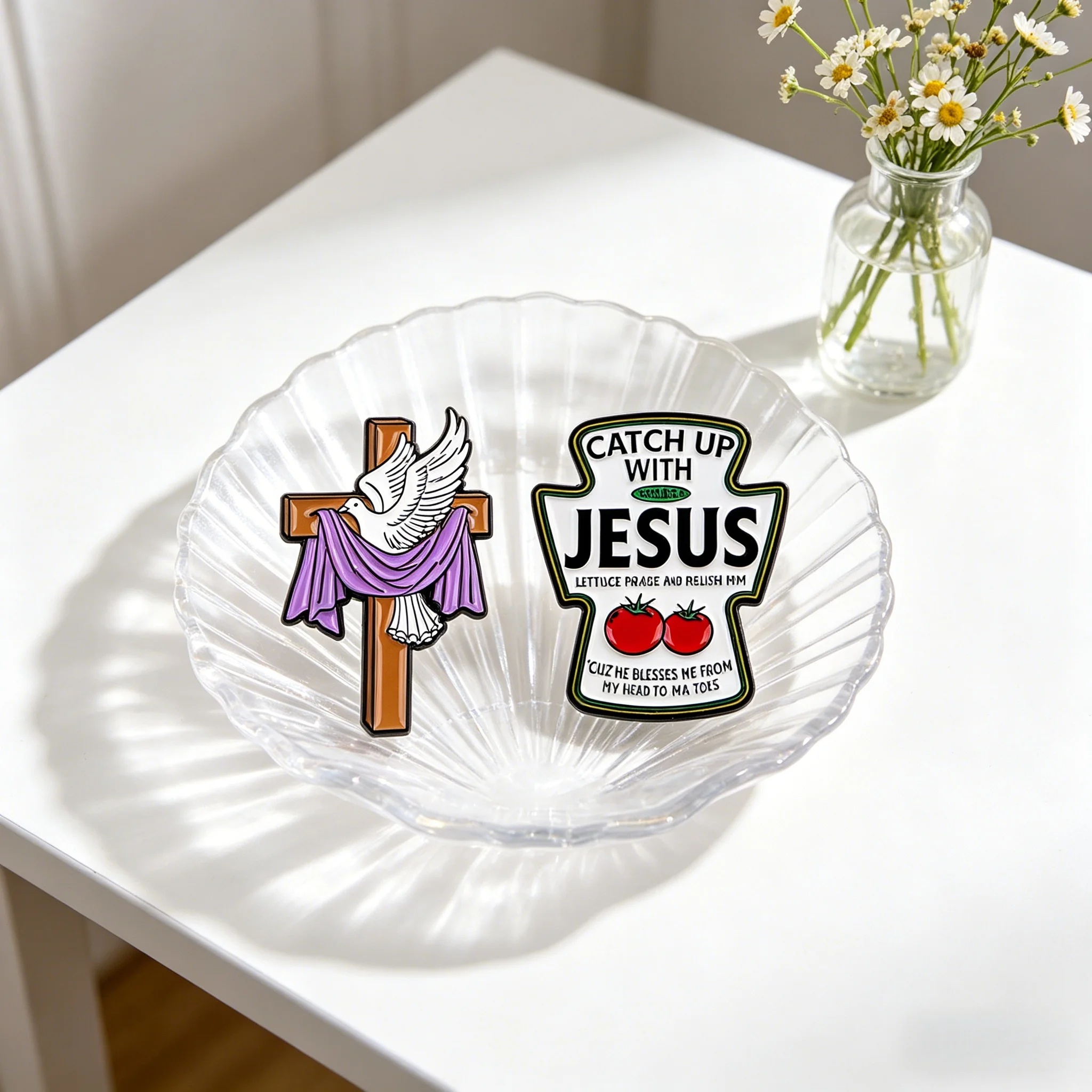 Pigeon Cross Enamel Pins Jesus Tomato Sauce Quotes Brooch Lapel Pin Badge on Backpack Clothing Accessories Fashion Jewelry Gifts