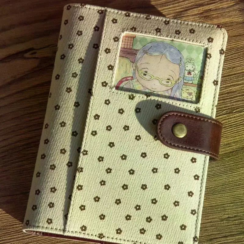 Cute Retro Polka Dot Canvas Notebook Snap Closure Cartoon Photo Insert For Journaling Scrapbooking School Note Taking