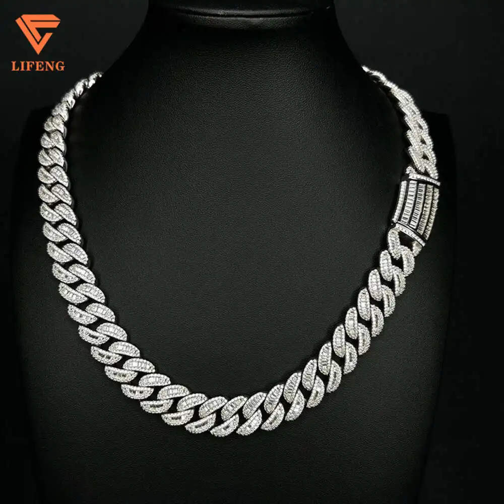 Custom White Gold Cuban Necklace 14mm 16/24inch Ladder Square Moissanite Diamond Full Iced Out Hip Hop Cuban Link Chain Necklace