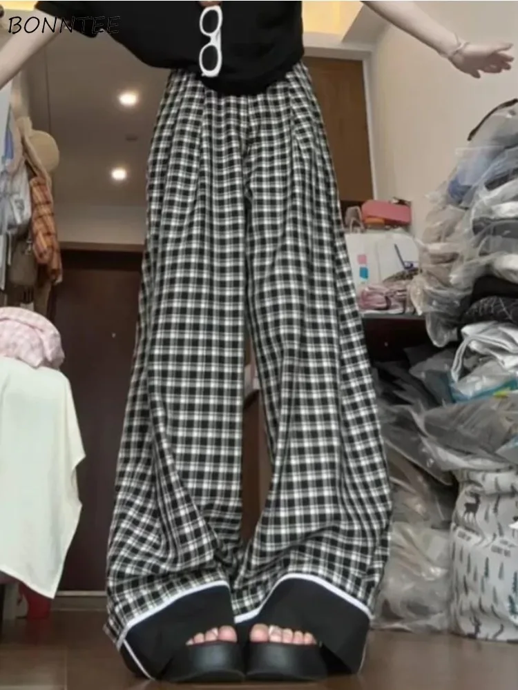 

Брюки женские мешковатые в клетку шикарные с высокой талией в корейском стиле для танцев крутые для девочек мягкие весенне-осенние в стиле пэчворк простые студенческие Ulzzang