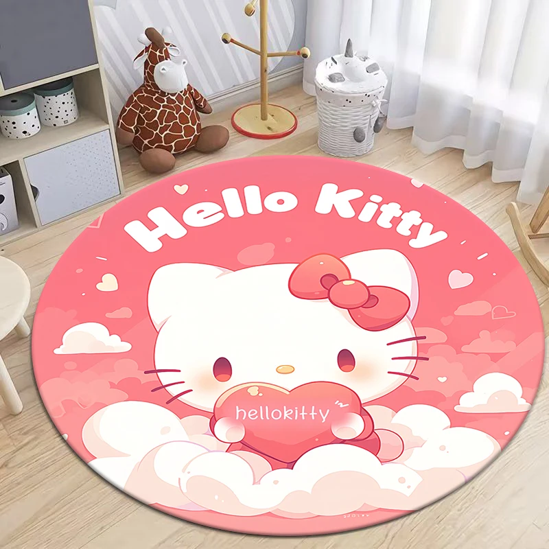 Sanrio HelloKitty HD Gedrukt Ronde Tapijt voor Woonkamer Slaapkamer Tapijten Camping Picknick Matten Flanel Antislip Tapijt Yoga mat Geschenken