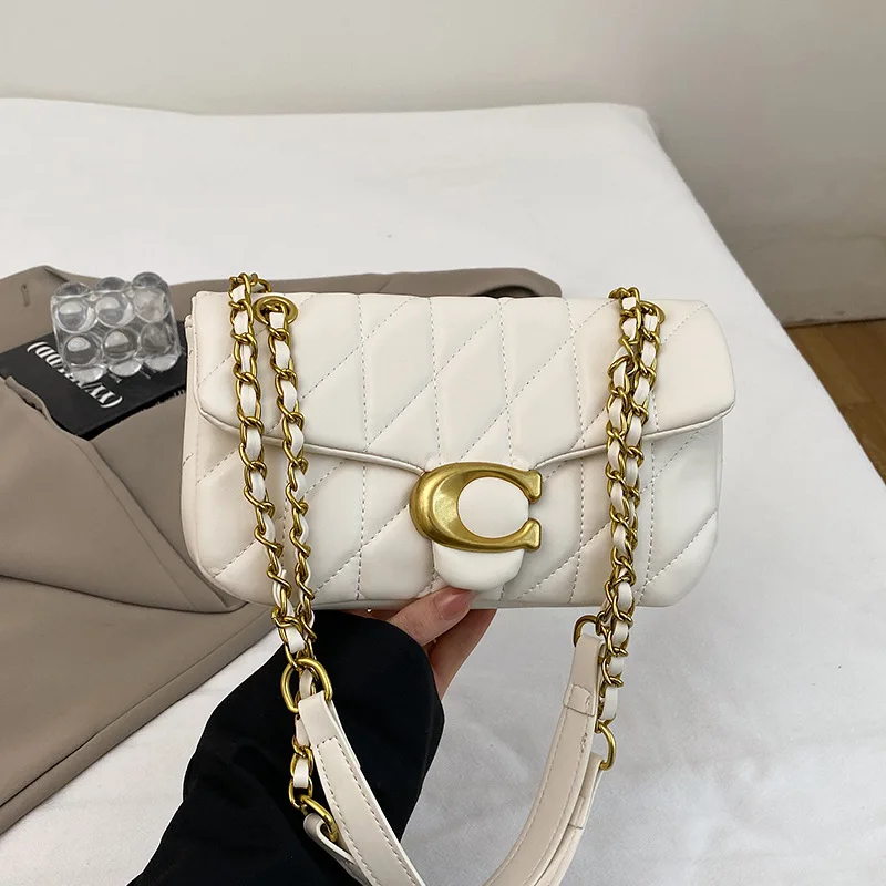 Women Quilted Leather Shoulder Bag Luxury C Logo Gold Chain Crossbody Bag Designer Small Flap Handbag Vintage Black Evening Clut image 3