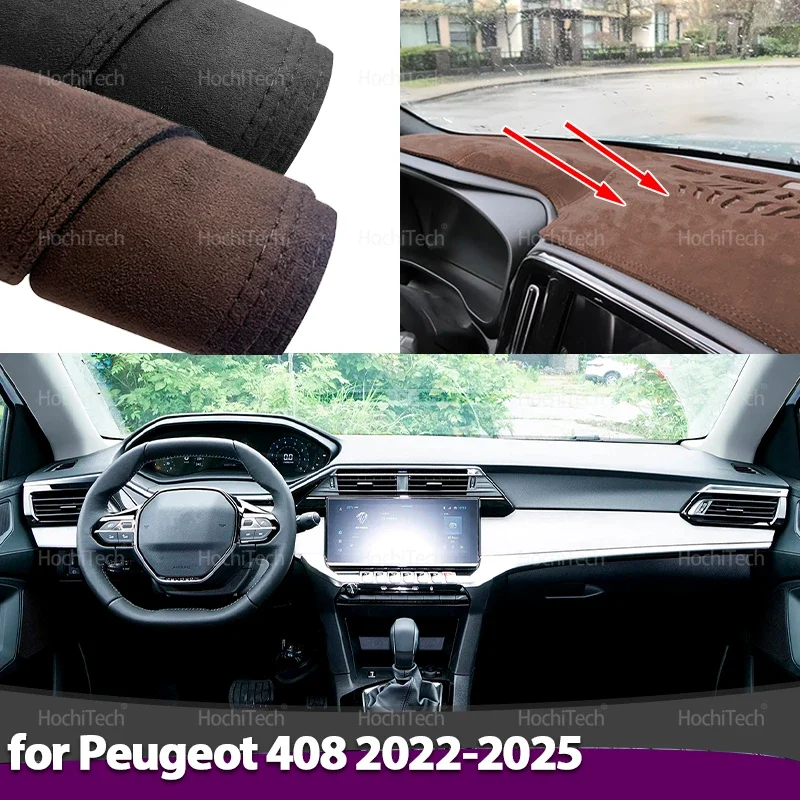 جلد الغزال داشمات داش حصيرة غطاء لوحة القيادة وسادة ظلة السجاد اكسسوارات السيارات لبيجو 408 2022 2023 2024 2025 #1
