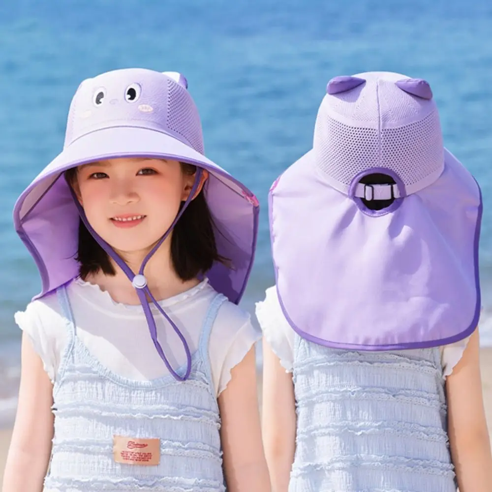 

Детская панама с широкими полями, солнцезащитная, с мультяшным рисунком, для защиты от солнца, с защитой для шеи, для пляжа, весна