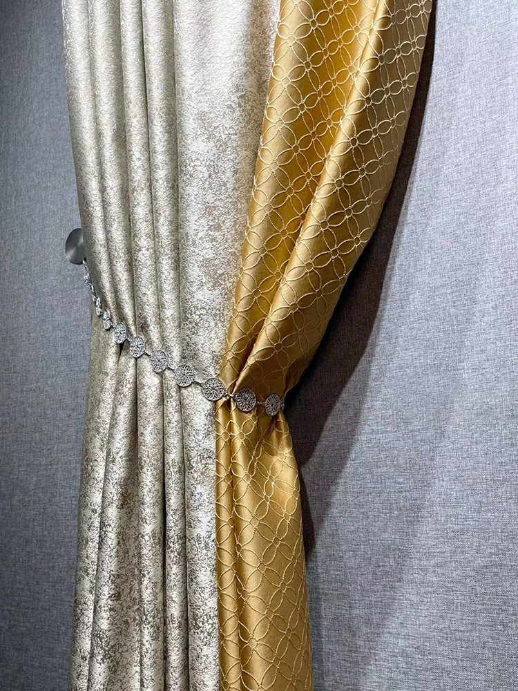 high-grade Northern modern livingroom relief yellow gray texture line cloth livingroom curtain M1759