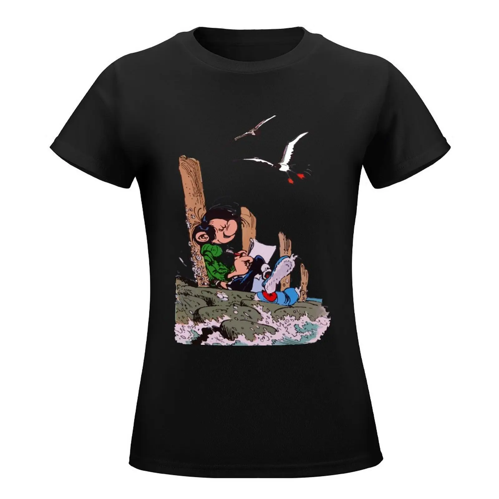 Gaston Goof at the Dock T-Shirt tops funny tshirts woman