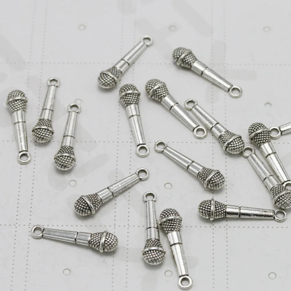 

20 Pcs Vintage Microphone Pendant Necklace Silver Charms Pendants Jewelry Making Supply