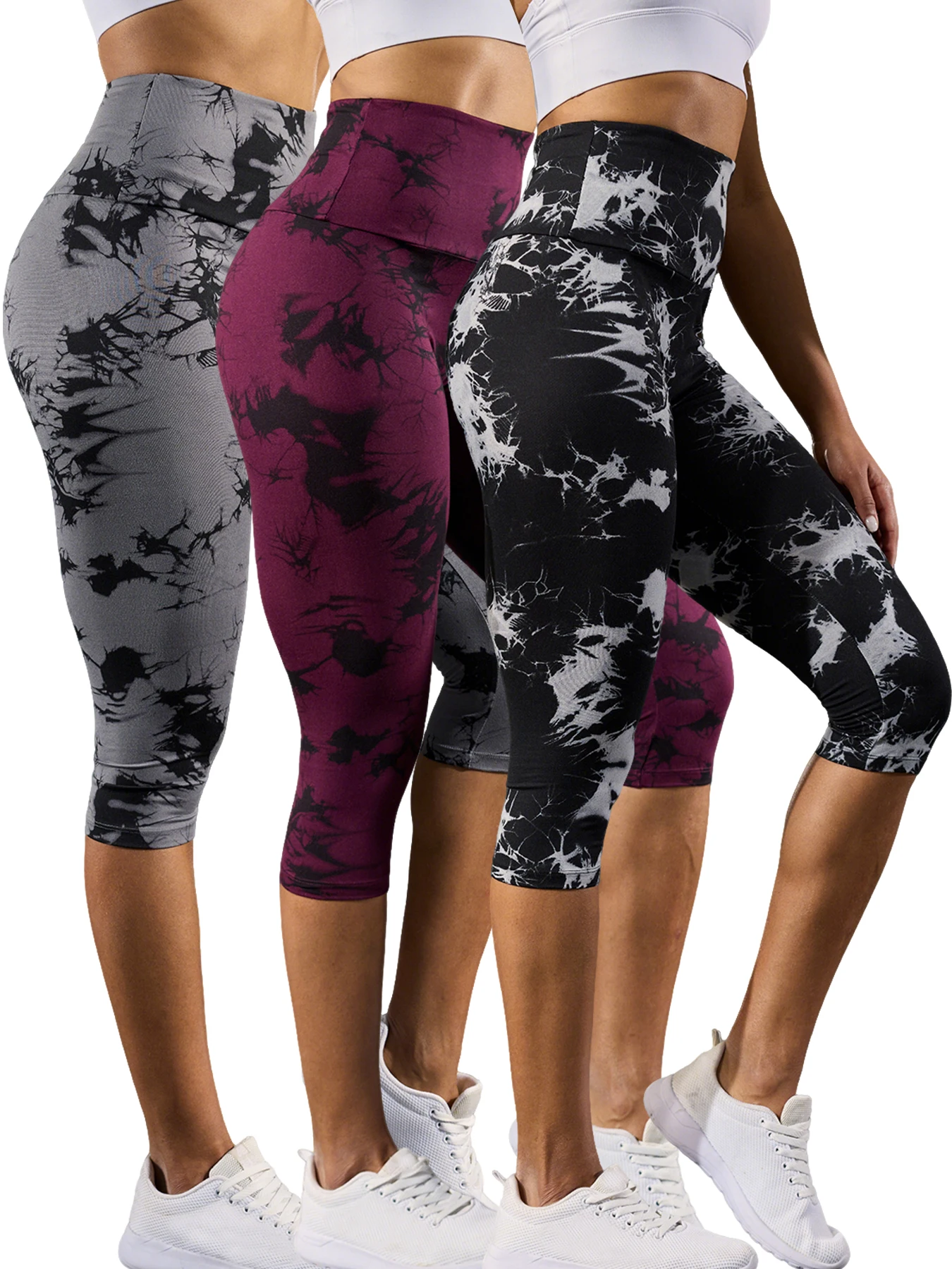 

3 Pack Super Soft High Waisted Tie Dye Print Sport Biker Shorts for Women No See Through Yoga Push Up Gym Fitness Shorts