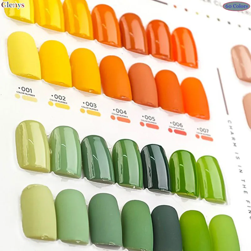 Glenys 60 couleurs vernis à ongles colle populaire gel de trempage couleur brillant magasin d'ongles couleur essentielle correspondant carte nail art vernis ensemble