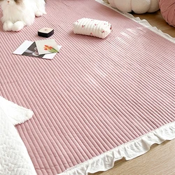 Ruffled Lace Cotton Carpet Solid Color Striped Home Room Decor Livingroom Carpet Bedroom Bedside Rug Foot Mat Sofa Tatami Mat