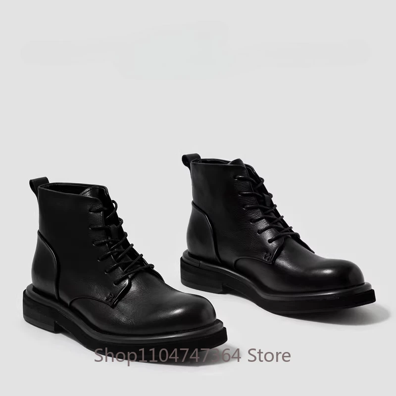 British Handmade Genuine Leather Thick Sole Derby Ankle Boots Men's Shoes High Top Casual Work Riding Chelsea Boots Male