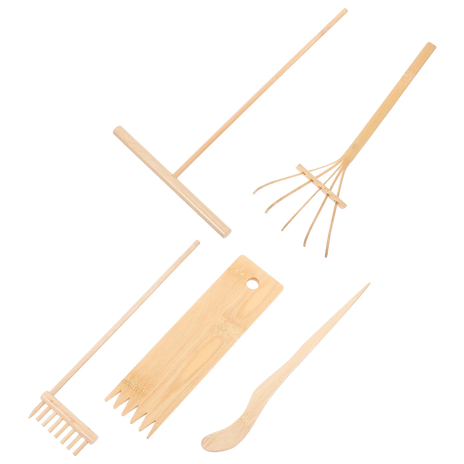 Juego de herramientas de jardín Zen de bambú japonés, Mini rastrillos, accesorios de mesa de arena, bandeja de arena Zen, suministros para escritorio, 5 uds.