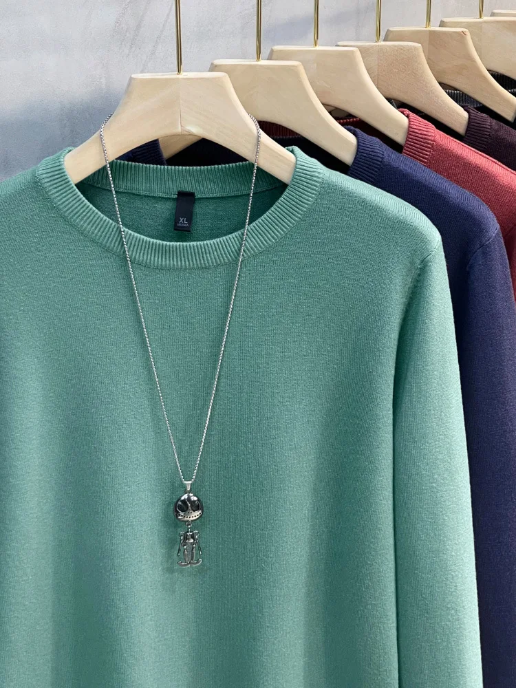 

Облегающий вязаный свитер на весну и осень, мужской однотонный базовый свитер, круглый, тонкий, шерстяной, повседневный, универсальный, длинный све