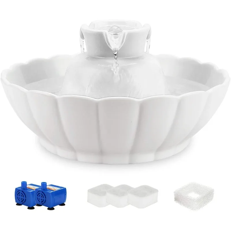 

Tritone Ceramic Cat Water Fountain, Heavy-Duty Waterer for Pets, 2.1 Liters / 2.2 Quart Filtered Water Purifier with Replacement