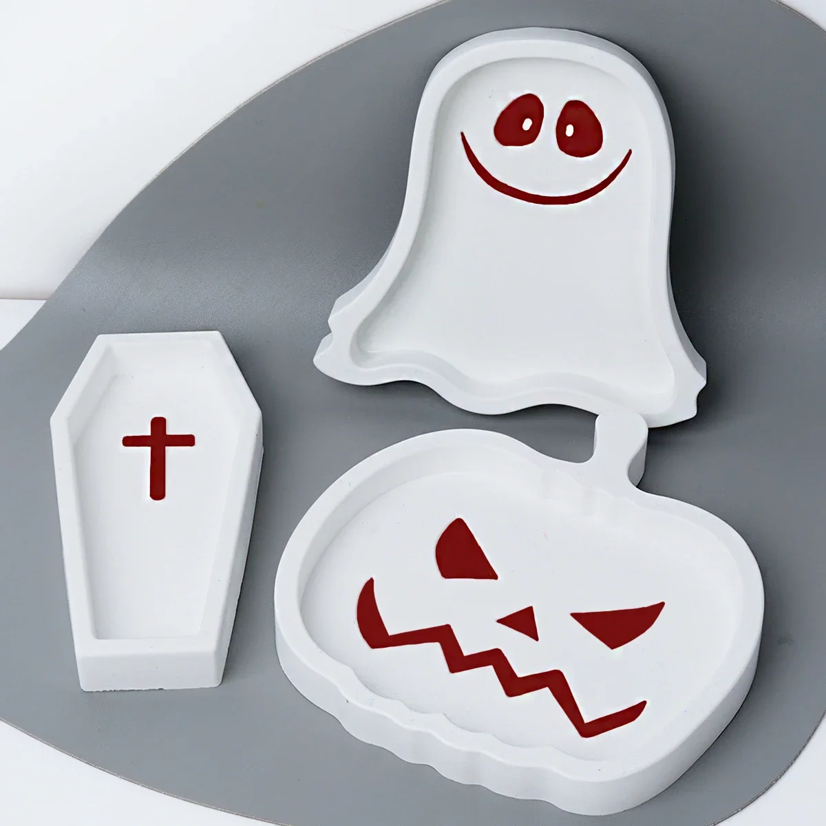 Halloween Series Tray Silicone Mold DIY Handmade Pumpkin Ghost Coffin Shape Plaster Pouring Plate Coaster Resin Mold Party Decor