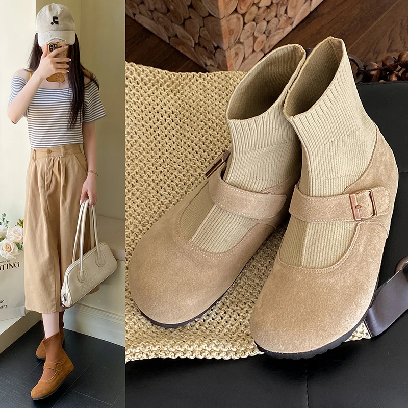 Women Suede Ankle Boots Flats Shoes Winter Walking Cozy Running Boot Warm Sport Woman Sneakers 2025 Trend Lady Boot